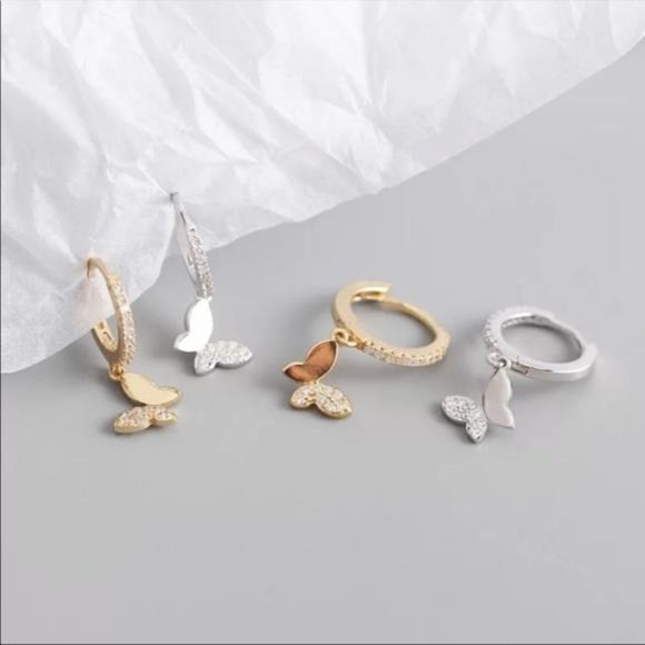 NEW 925 STERLING SILVER BUTTERFLY HOOP EARRINGS, NICE EARRINGS, CUTE EARRINGS - Picture 4 of 4